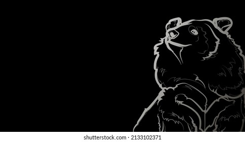 Decorative dark background with asian black bear. Card template design. Vector illustration.