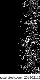 Decorative dark background with branch and stains. Branch with leaves. Card template design. Vector illustration.