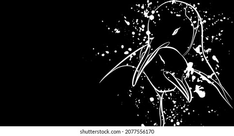 Decorative dark background with couple king penguins. Card template design. Vector illustration.