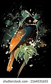 Fondo oscuro decorativo con hilado de crestas en la rama. Diseño de plantilla de tarjeta. Ilustración vectorial.