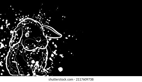 Decorative dark background with cute rabbit. Card template design. Vector illustration.