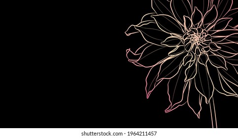Decorative dark background with dahlia flower. Card template design. Vector illustration.