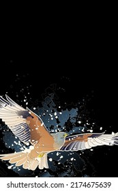 Decorative dark background with flying red kite. Card template design. Vector illustration.