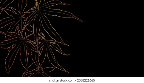 Decorative dark background with japanese maple branch. Card template design. Vector illustration.