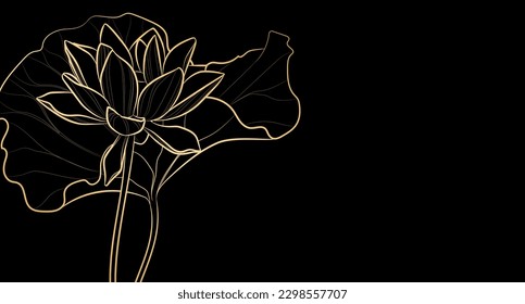 Decorative dark background with lotus flower. Card template design. Vector illustration.