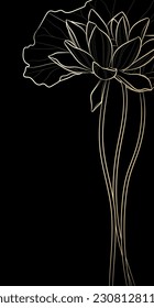 Decorative dark background with lotus flower (Nelumbo nucifera). Card template design. Vector illustration.