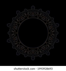 Decorative dark background with ornamental circular pattern. Card template design. Vector illustration.