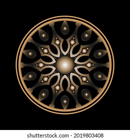 Decorative dark background with ornamental round pattern. Card template design. Vector illustration.