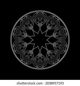 Decorative dark background with ornamental round pattern. Card template design. Vector illustration.