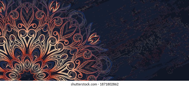 Decorative dark background with ornate pattern. Card template design. Vector illustration.