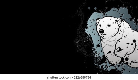 Fondo oscuro decorativo con oso polar. Diseño de plantilla de tarjeta. Ilustración vectorial.