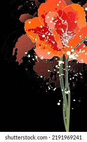 Decorative dark background with red poppy flowers. Card template design. Vector illustration.