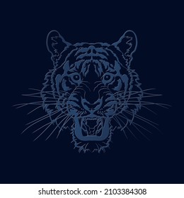 Decorative dark background with tiger head. Card template design. Vector illustration.