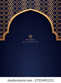 The decorative dark blue Islamic background is suitable for use as a banner