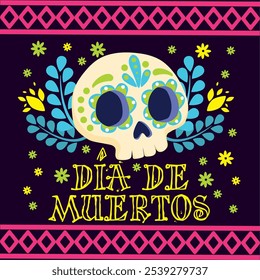 Ilustração decorativa do dia do crânio morto com flores e cores vibrantes, ilustração Vetor