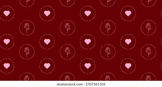 Sellos decorativos de San Valentín sin patrón con la inscripción "Todo lo que necesitas es amor" y una rosa en la ilustración de vacaciones de Vector medio