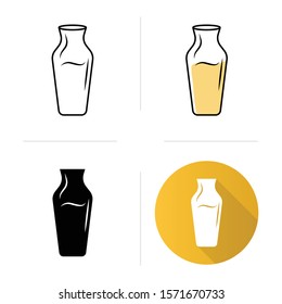 Decorative decanter with alcohol beverage icons set. Aperitif drink. Bar, restaurant, winery. Wine service. Flat design, linear, black and color styles. Isolated vector illustrations