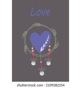 Decorative decoration with a heart. Vector image in boho style. valentine's day. A greeting card with a declaration of love.