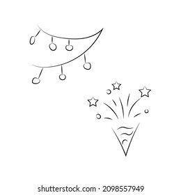 Decorative decoration.a set of festive characters. Garland of light bulbs, fireworks. design elements.vector illustration on a white background