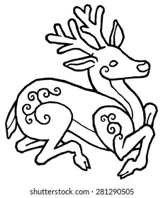 decorative deer - line art hand drawing vector illustration