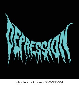 decorative deformed blue font"Depression"made in black metal style using zippers,depicted on black background.vector illustration perfect for posters,greeting cards,textiles,banners,wall art,stickers