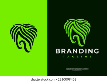 Decorative dental leaf logo design. Luxury line organic tooth logo branding.