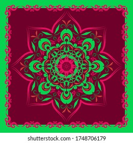 Diseño decorativo con elementos abstractos para la decoración y el diseño. Mandala. El Ornamento. Textura simétrica. Impresión para chales y alfombras, azulejos. Ilustración vectorial.