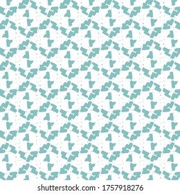 Decorative design with blue abstract signs arranged in zigzag on white surface. Wallpaper texture. Tile pattern.