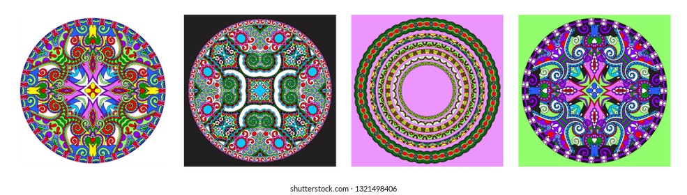 decorative design of circle dish template, round geometric pattern, vector illustration