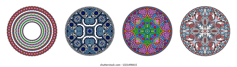 decorative design of circle dish template, round geometric pattern, vector illustration