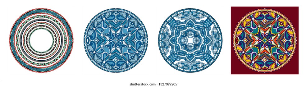 decorative design of circle dish template, round geometric pattern, vector illustration