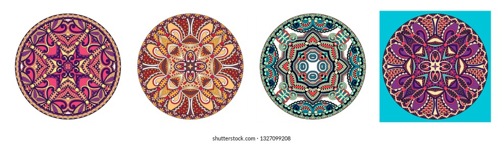 decorative design of circle dish template, round geometric pattern, vector illustration