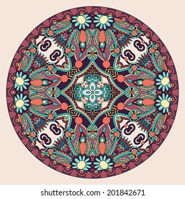 decorative design of circle dish template, round geometric pattern, vector illustration