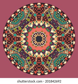 decorative design of circle dish template, round geometric pattern, vector illustration