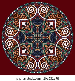 decorative design of circle dish template, round geometric pattern, vector illustration