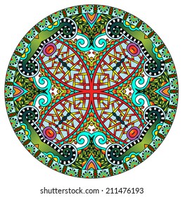 decorative design of circle dish template, round geometric pattern, vector illustration