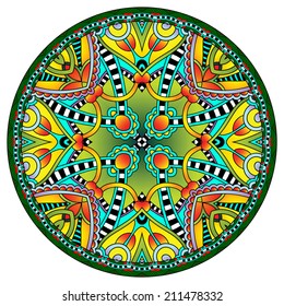 decorative design of circle dish template, round geometric pattern, vector illustration