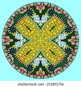 decorative design of circle dish template, round geometric pattern, vector illustration