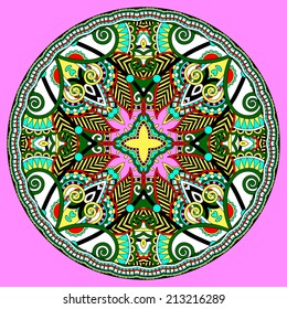 decorative design of circle dish template, round geometric pattern, vector illustration
