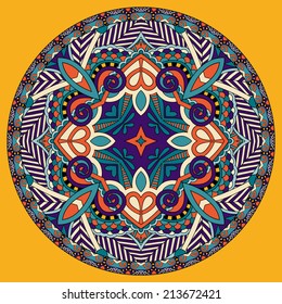 decorative design of circle dish template, round geometric pattern, vector illustration