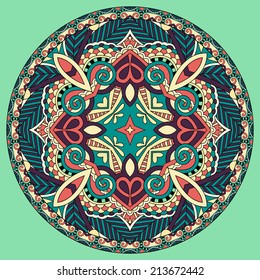 decorative design of circle dish template, round geometric pattern, vector illustration