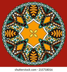 decorative design of circle dish template, round geometric pattern, vector illustration