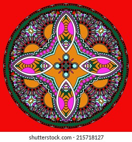 decorative design of circle dish template, round geometric pattern, vector illustration