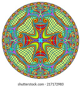 decorative design of circle dish template, round geometric pattern, vector illustration