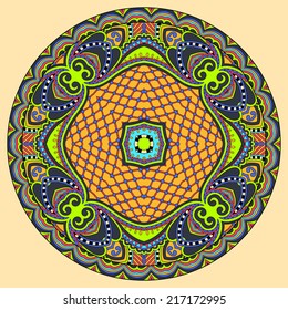 decorative design of circle dish template, round geometric pattern, vector illustration