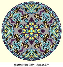 decorative design of circle dish template, round geometric pattern, vector illustration