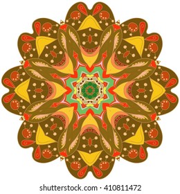 decorative design of circle dish template, round geometric pattern,  version illustration. Round ornament, mandala, ethnic decorative element, boho style, zentangle.