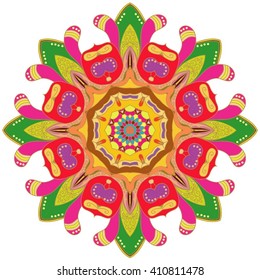 decorative design of circle dish template, round geometric pattern,  version illustration. Round ornament, mandala, ethnic decorative element, boho style, zentangle.