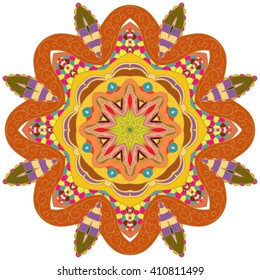 decorative design of circle dish template, round geometric pattern,  version illustration. Round ornament, mandala, ethnic decorative element, boho style, zentangle.