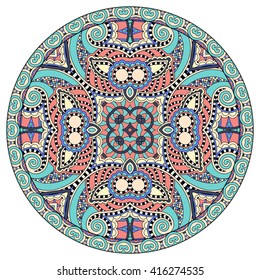 decorative design of circle dish template, round geometric pattern, vector illustration